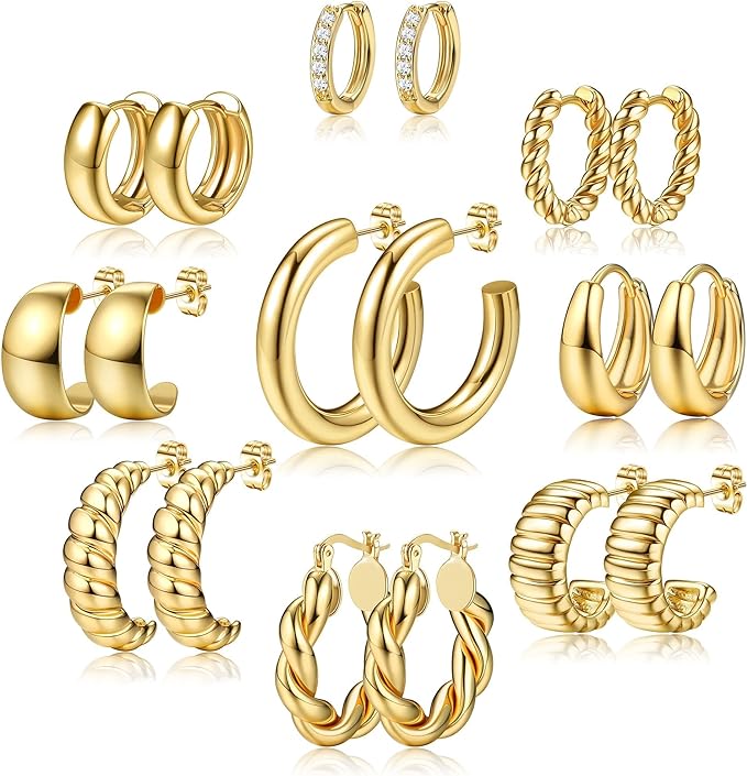 Ash 9 Pairs Gold Hoop Earrings