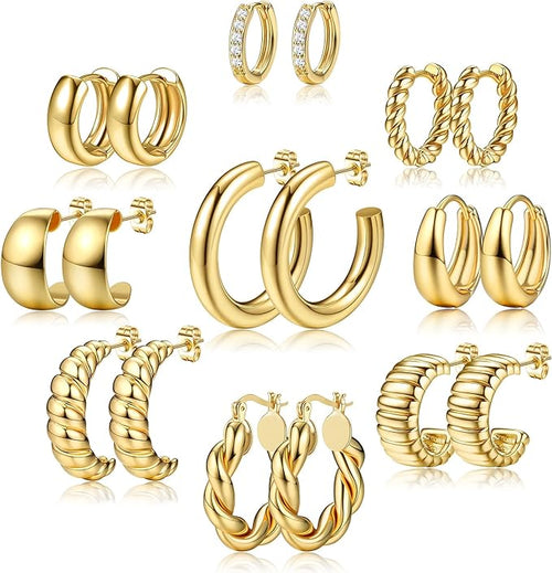 Ash 9 Pairs Gold Hoop Earrings